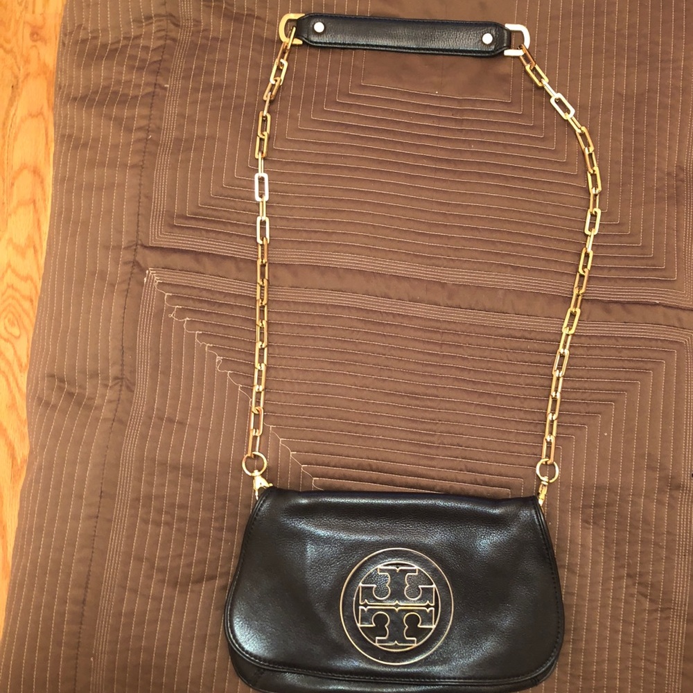 Black leather Tory Burch cross body or side bag !